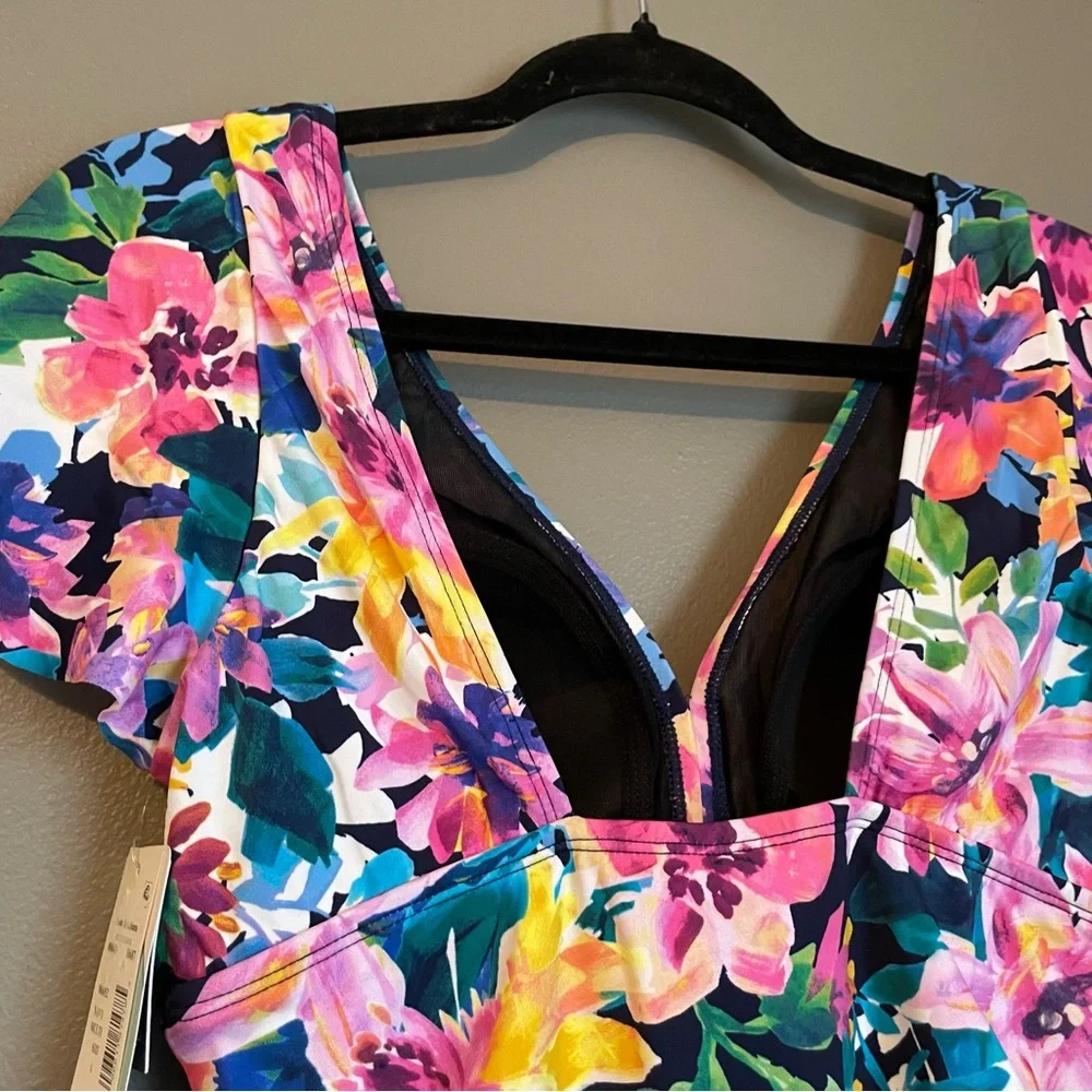 NWT Swim Solutions Sz 8 Garden Dreams Flutter Sleeve One-Piece Swimsuit Ret $102 - Picture 12 of 13